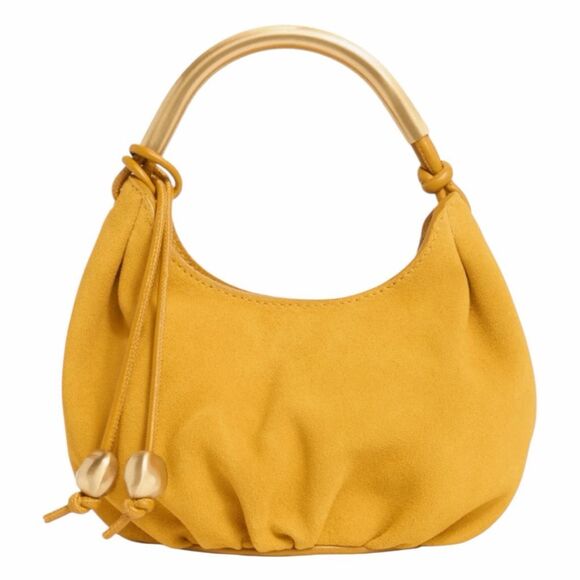 Madewell The Mini Camren Handbag Gold Suede Metal Handle - Picture 1 of 8